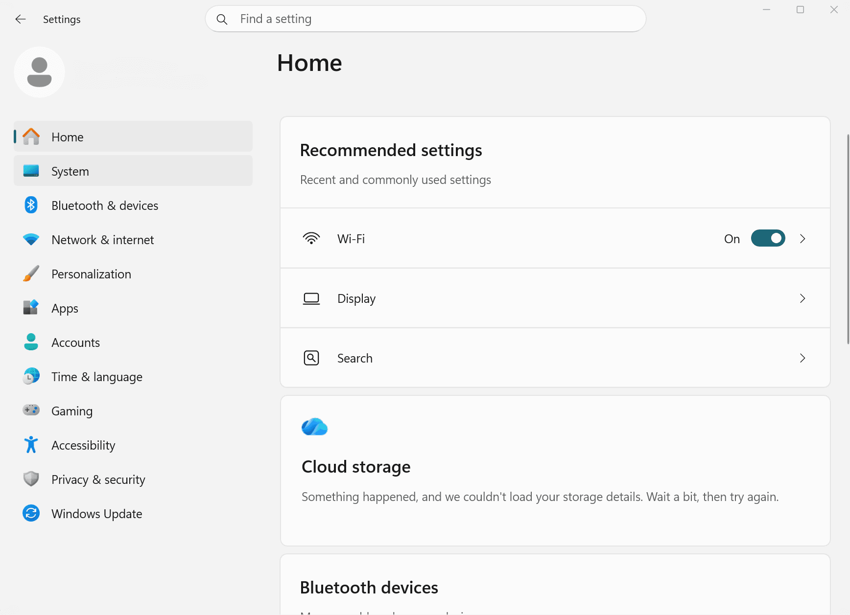 The Windows Settings home screen