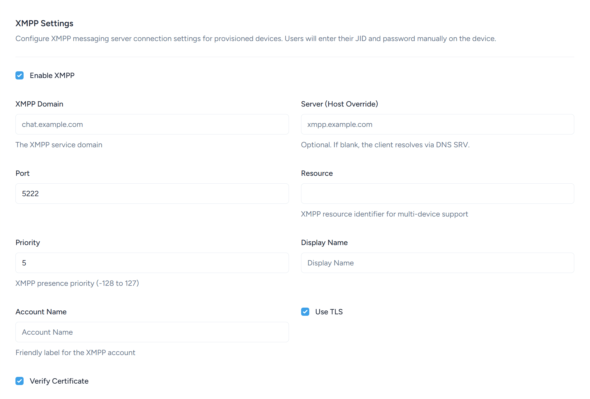 The XMPP Settings section in the SessionCloud portal